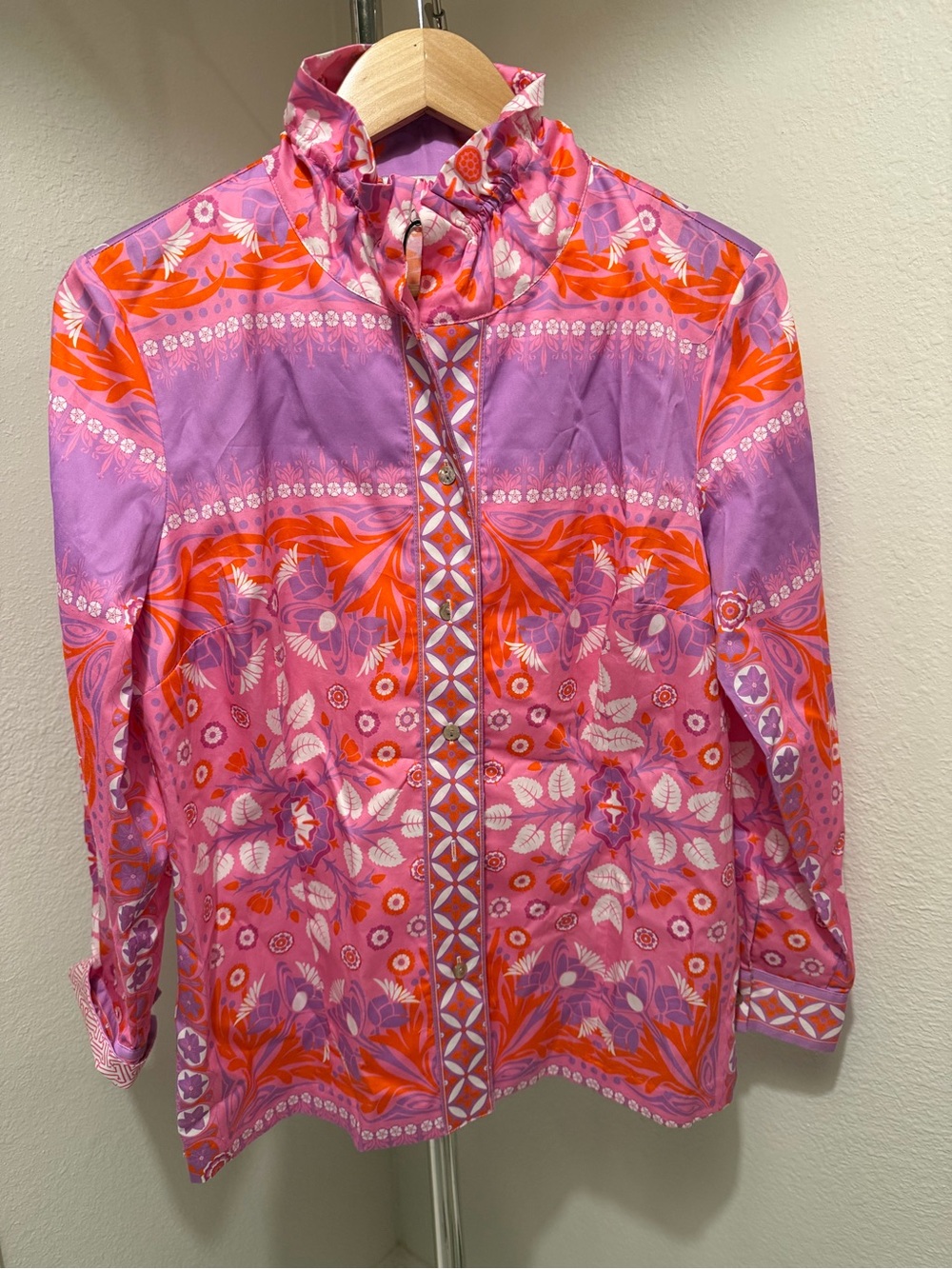 Women’s Pink & Orange Printed Lightweight Jacket Shacket Shirt NWOT